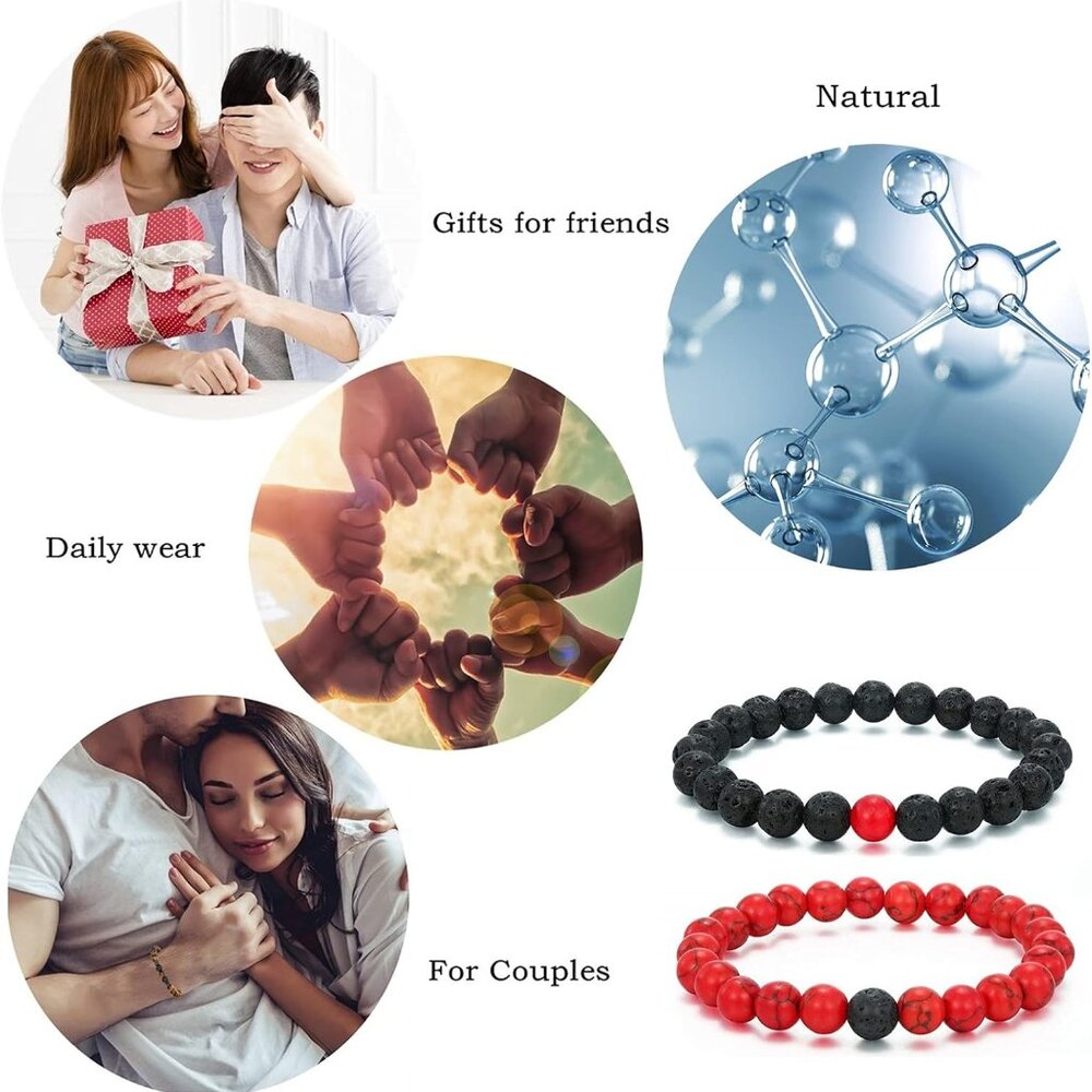 Mens Beaded Bracelets Couples Matching Bracelet Set Lava Rock Beads for Women St - Picture 2 of 6